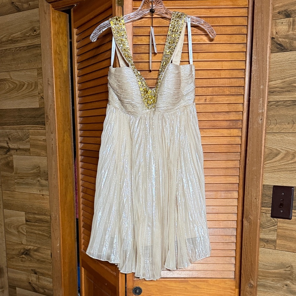 Sherri Hill Gold Sequin Backless Dress
